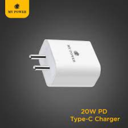 Picture of Efficient Power Delivery: My Power 20 Watt PD Adapter with Type C Output Charger - White MP98pd Dock Round Indian Pin
