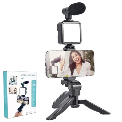 Picture of Complete Video Making Vlog Tripod Kit: AY-49 Tripod with Microphone and Light for Live Broadcasts and TikTok